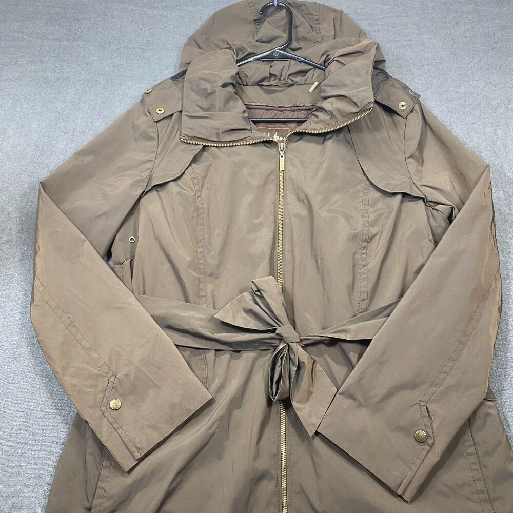 Cole Haan Womens Quilted Hooded Jacket With Tie Waist & Removable Liner - Size L